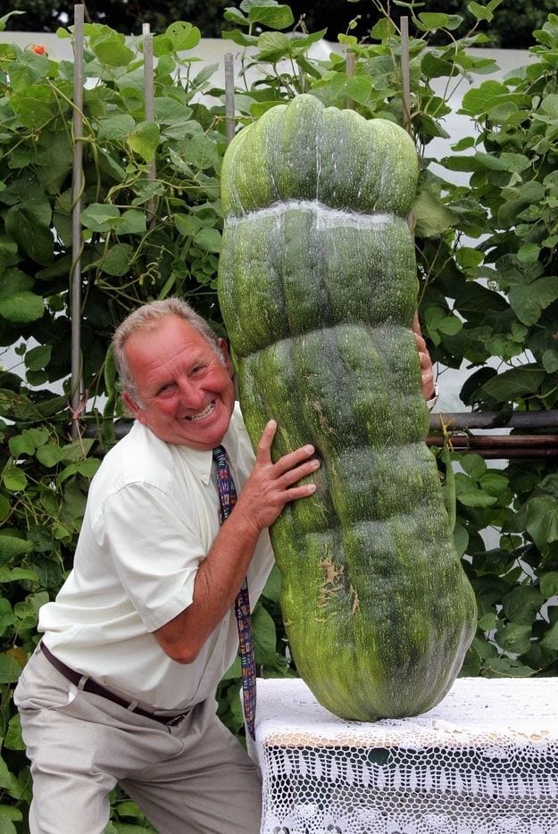 Man with Giant vegetable